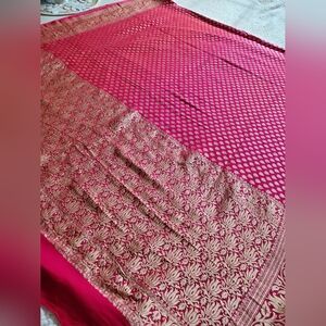 Women Pure Khaddi Georgette Benarasi Saree Festive Handloom Party Designer